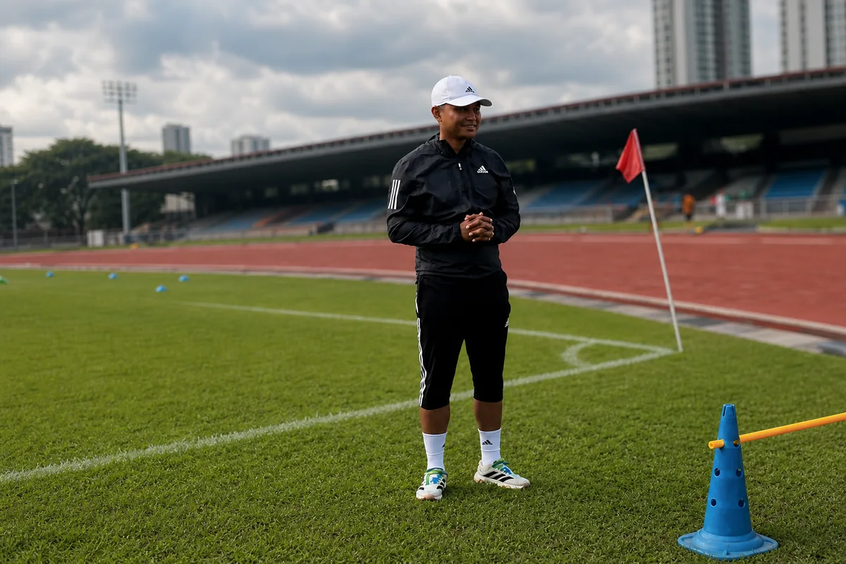 Coach Zul Nor on a football pitch